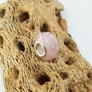 Pink with Swirls European Glass Charm Bead with Silver Core Center